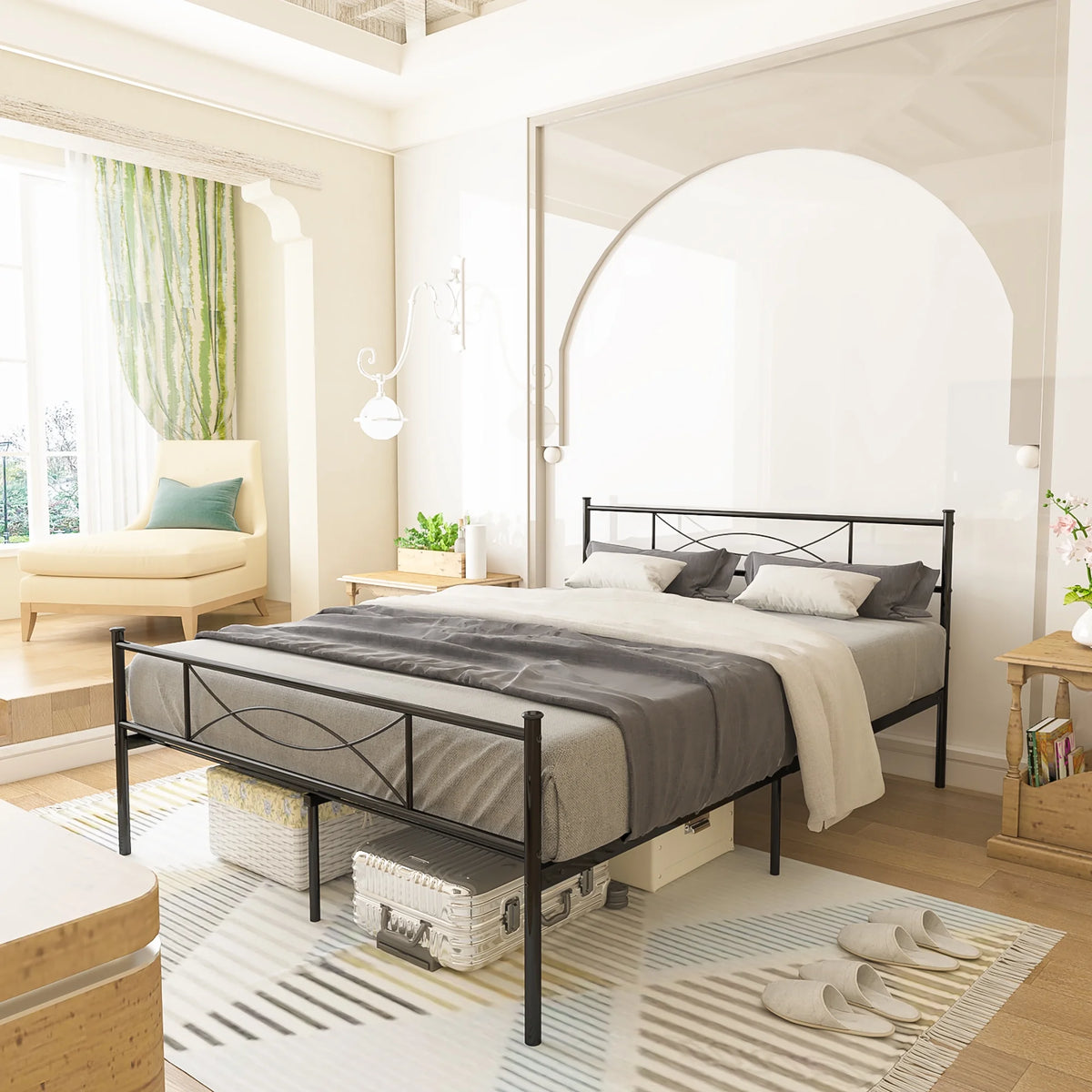 Full Size Metal Bed with Headboard K192