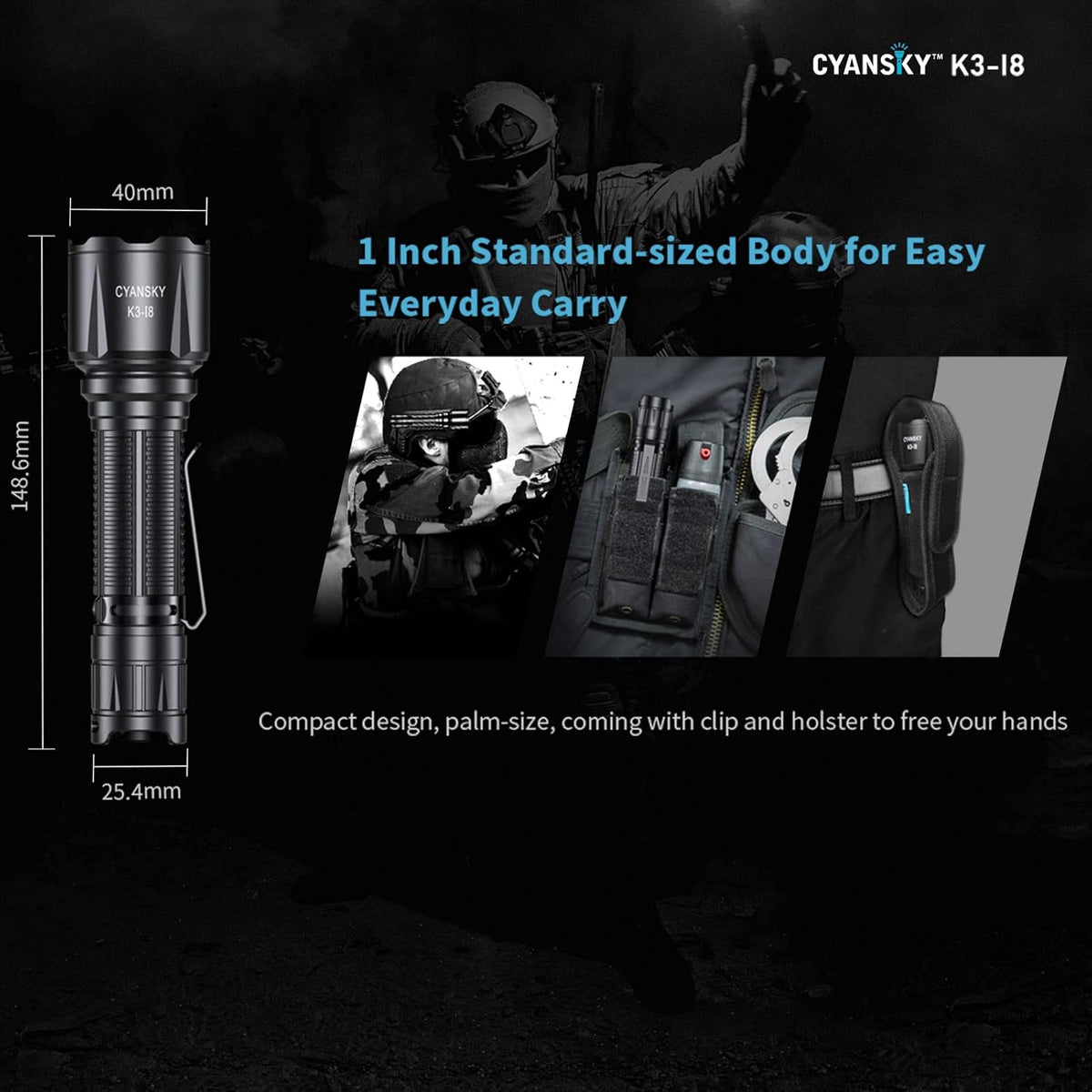 1600 High Lumens Tactical Flashlight with CREE LED, 5 Modes, USB C Rechargeable I847