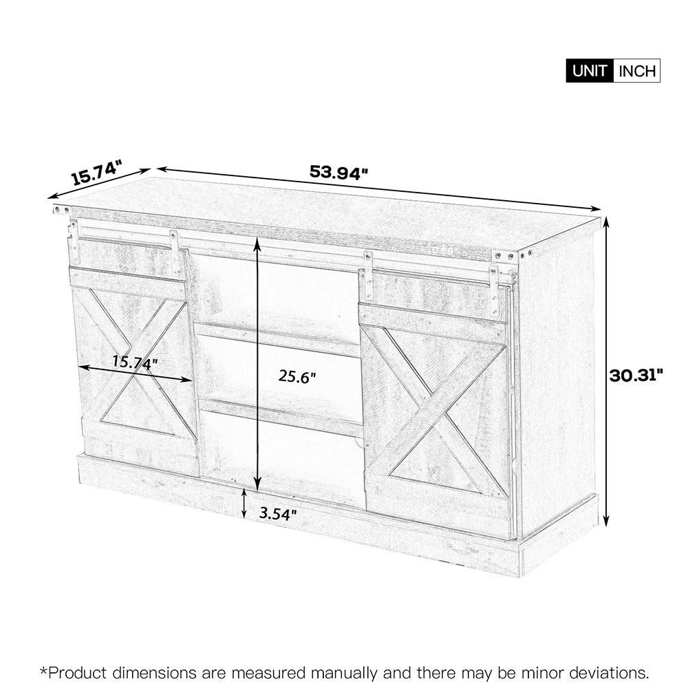 Brown Sliding Barn Door TV Cabinet with Storage and Shelf H7167
