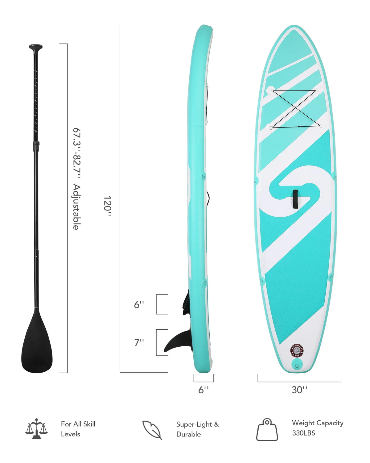 10' Green Inflatable Paddle Board with Carry Bag S100