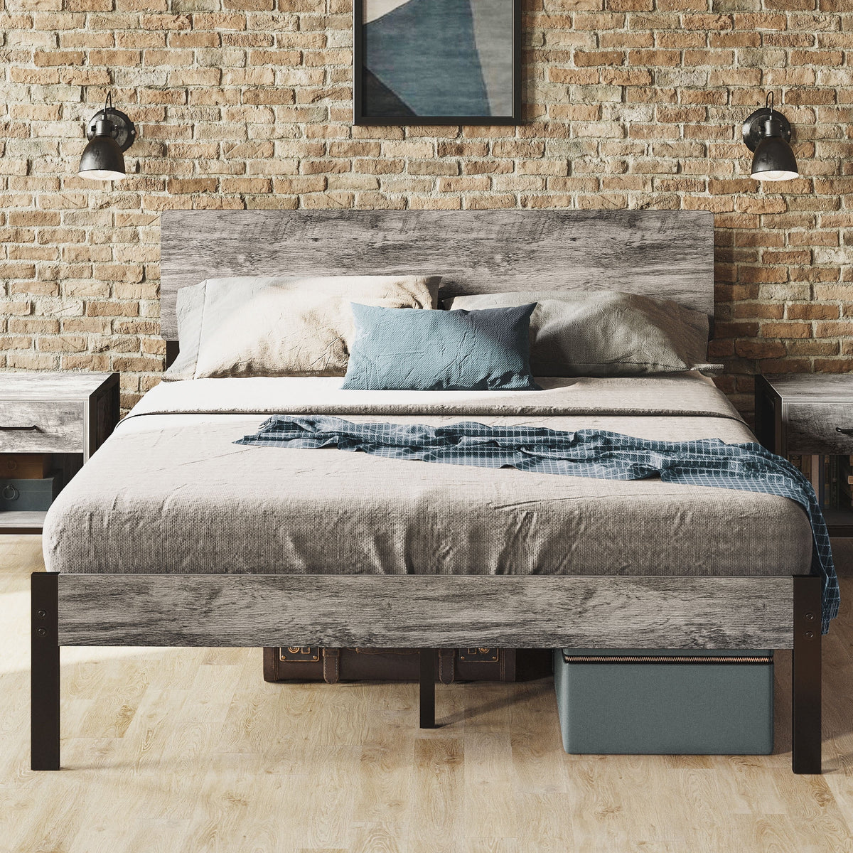 Queen Platform Bed Frame with Headboard V450048