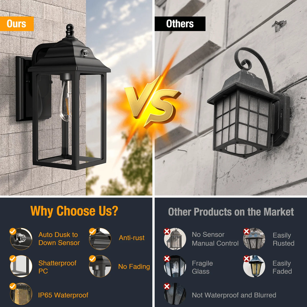 Black Outdoor Wall Sconce 2 Sets S987