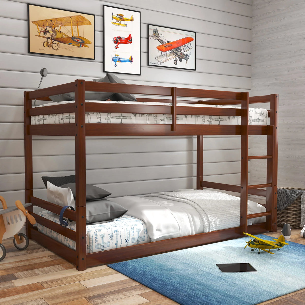 Black Wood Twin Over Twin Convertible Bunk Bed Q852