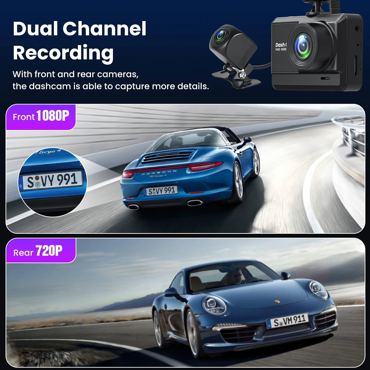 Dash Cam Front and Rear 1080P Full HD W550