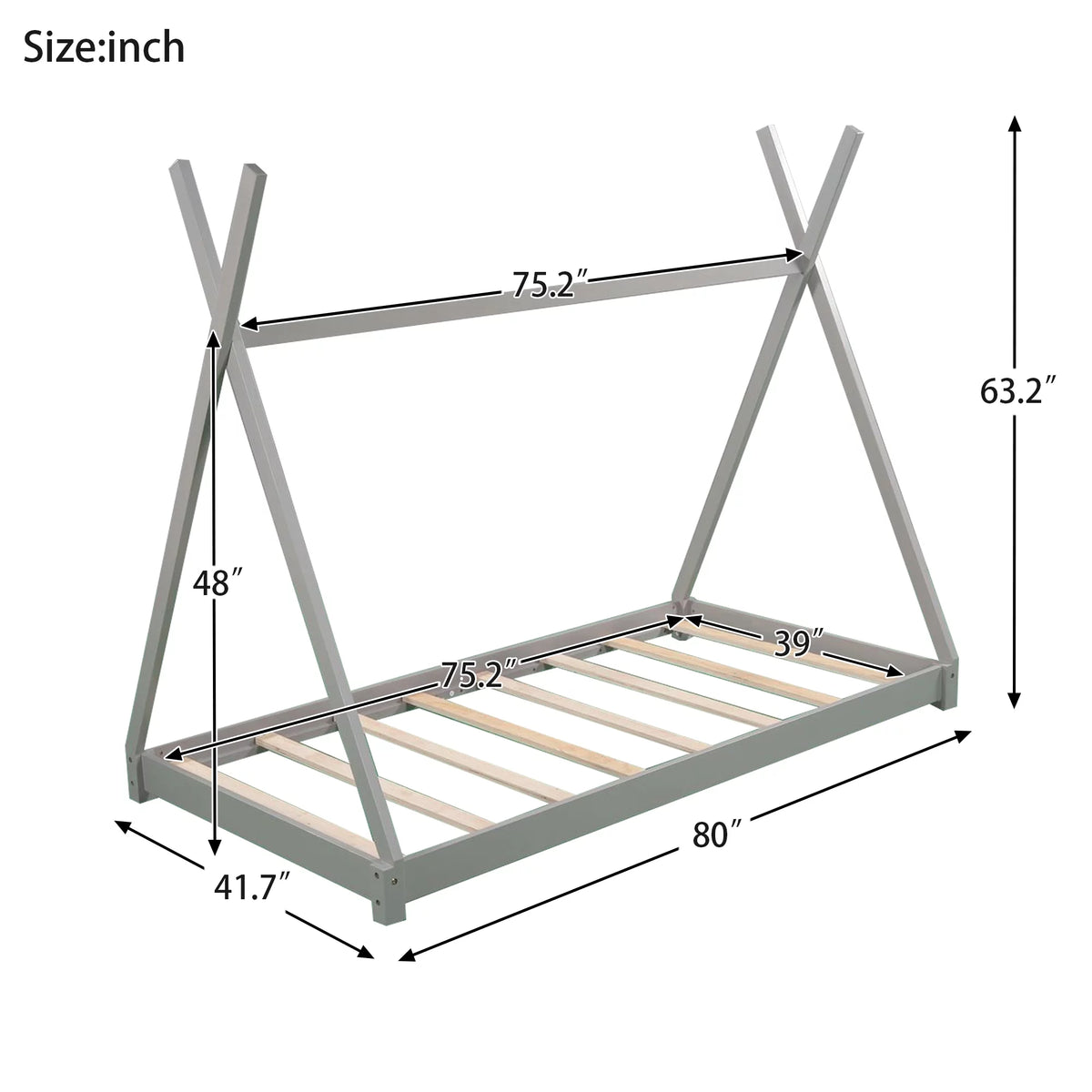 Gray Wood Twin Size Platform Bed W17975