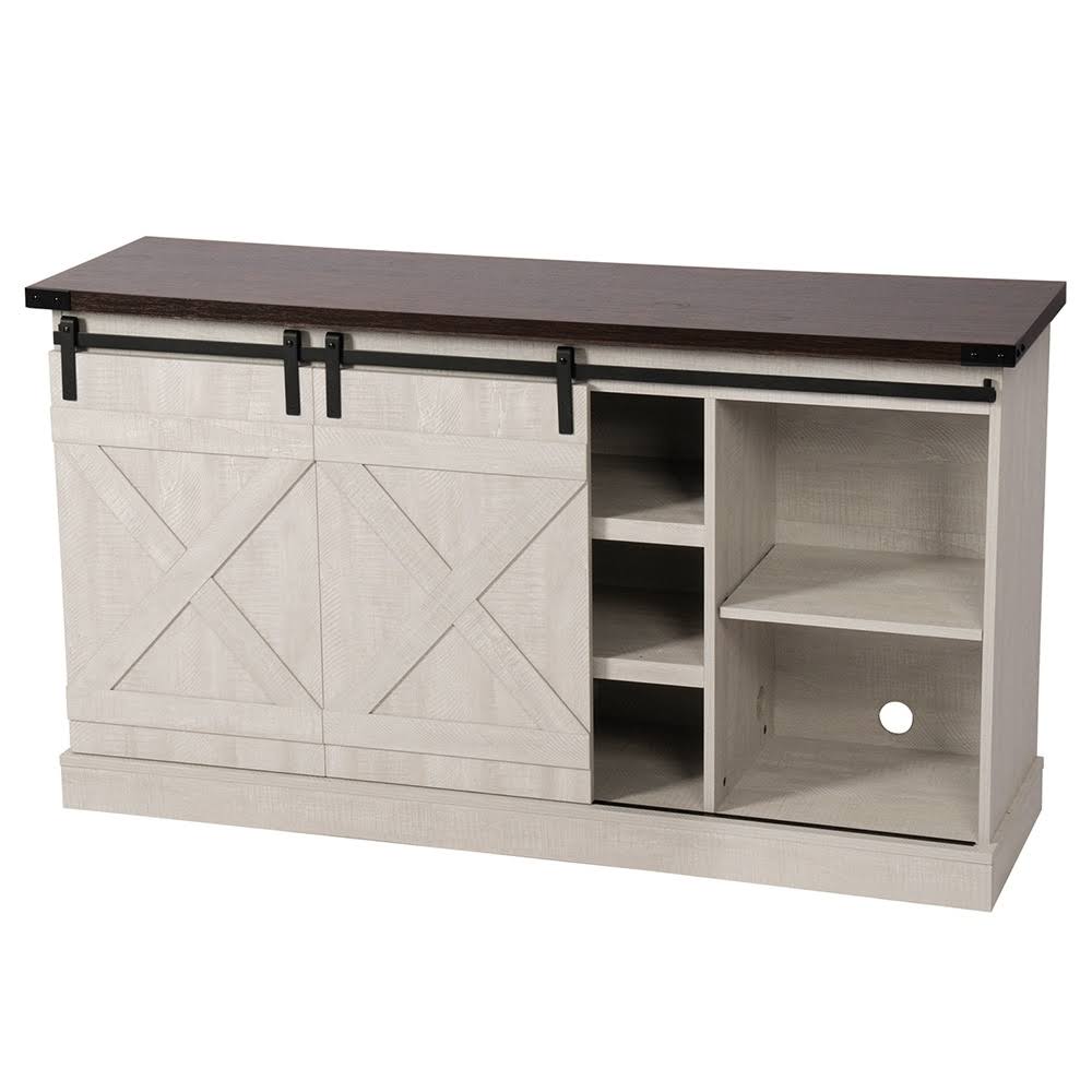 Brown Sliding Barn Door TV Cabinet with Storage and Shelf H7167