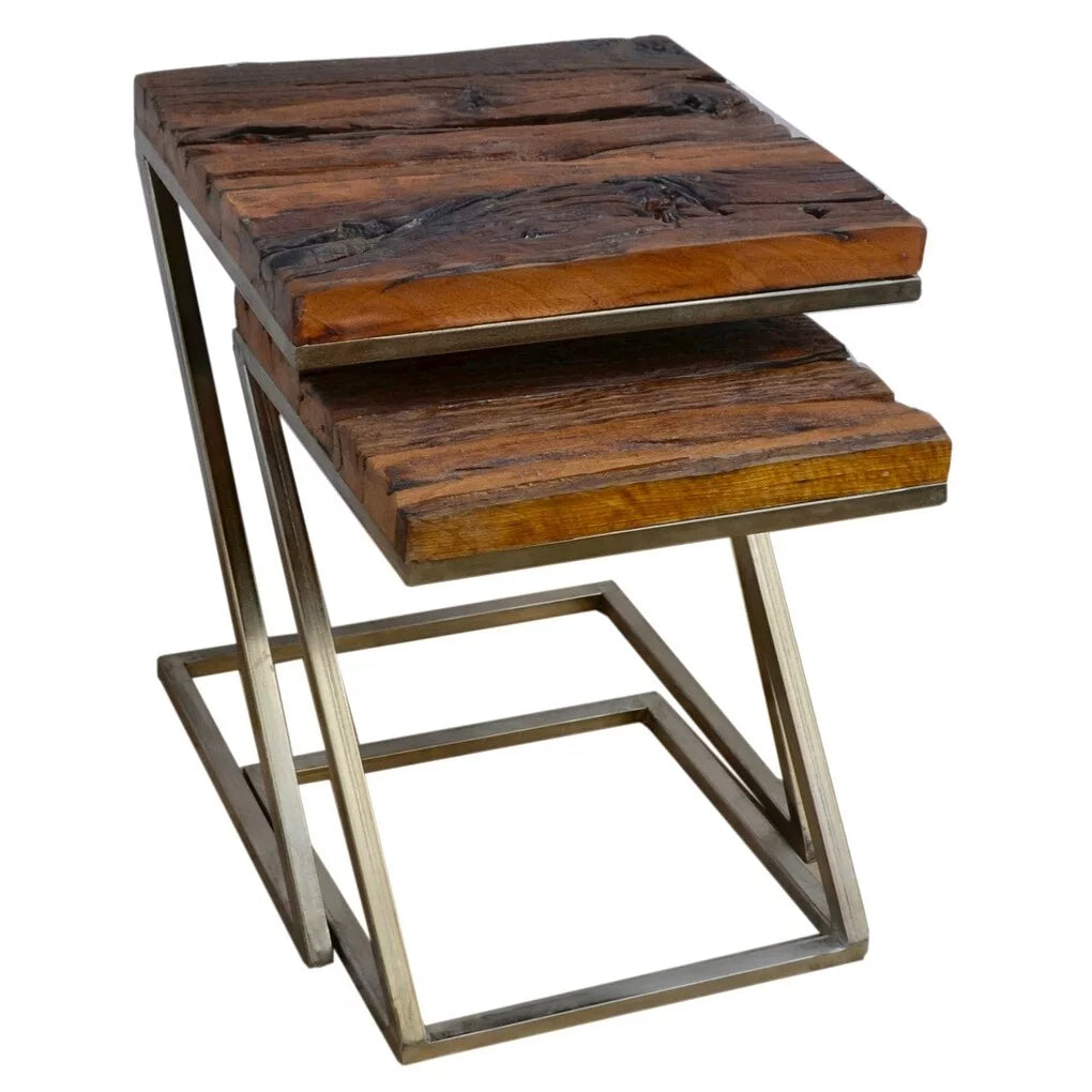 Wood Square Nesting Tables with Silver Base Z196