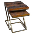 Wood Square Nesting Tables with Silver Base Z196