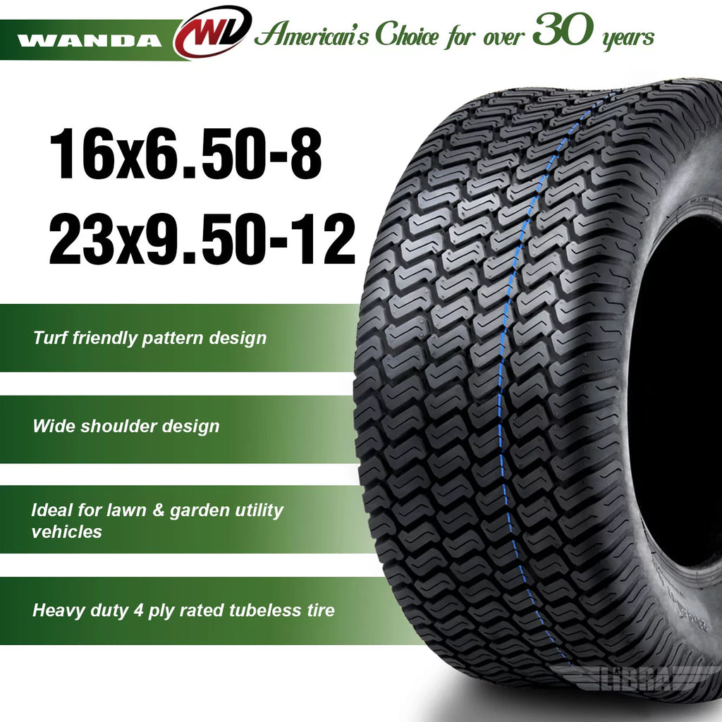 Set of 4 Lawn Mower Turf Tires 16x6.5-8 Front & 23x9.5-12 Rear W94592