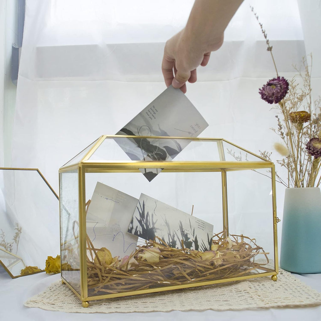 Gold Glass Card Box with Lid X65153