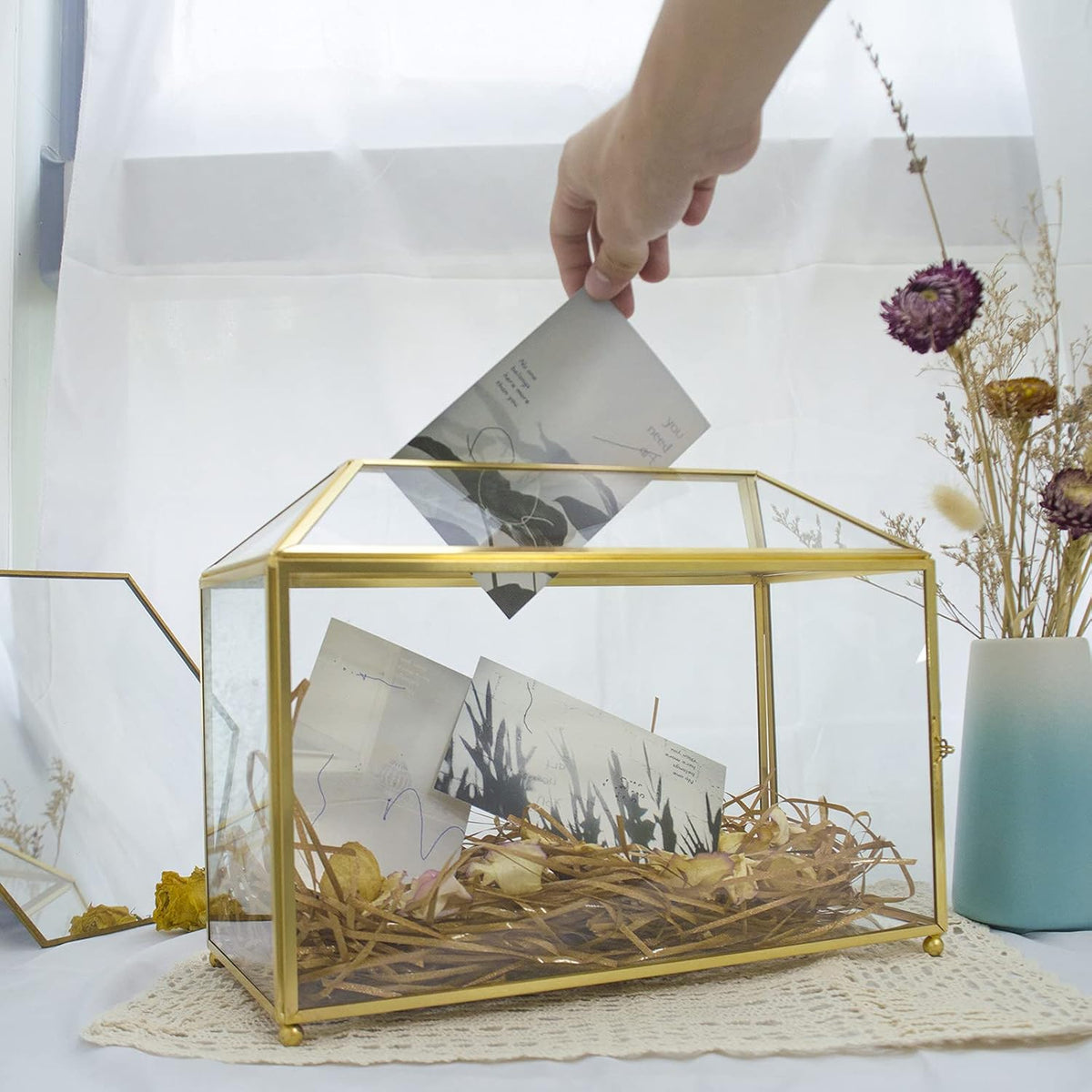 Gold Glass Card Box with Lid X65153
