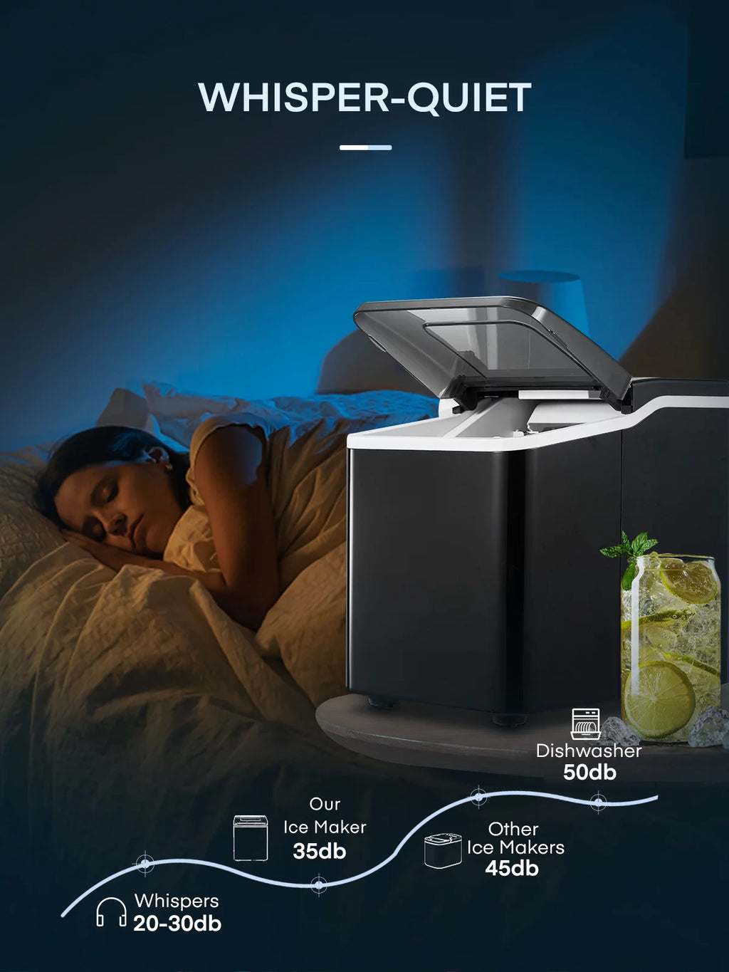 Countertop Ice Maker 2 Ice Sizes 28 lbs Self-Clean V8385