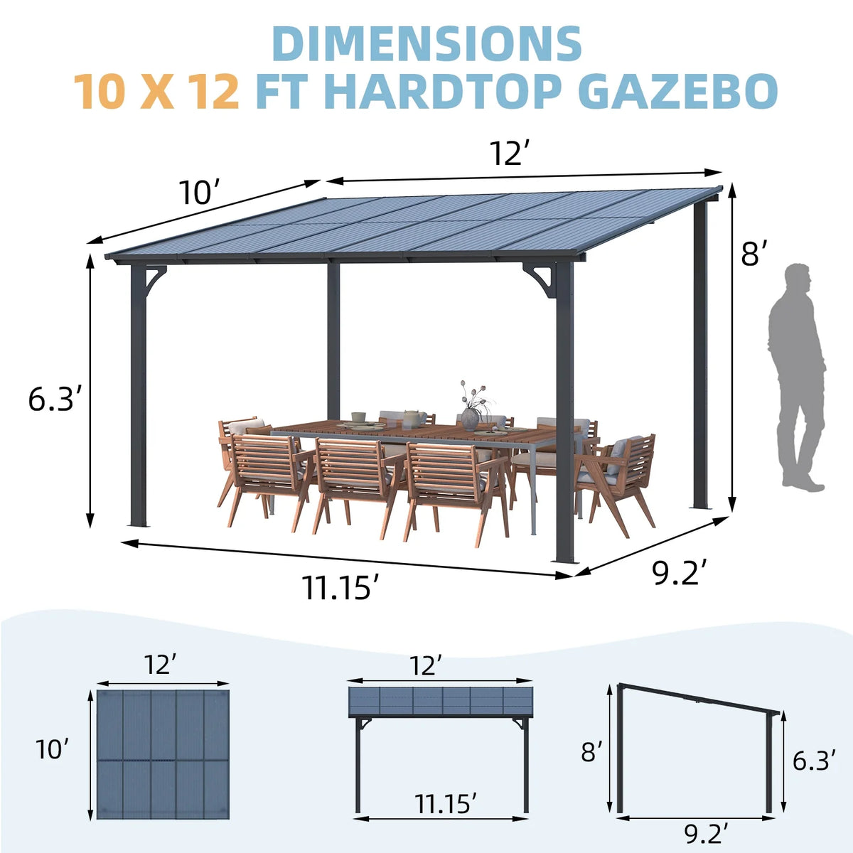 10' x 12' Gray Hardtop Aluminum Gazebo B1603