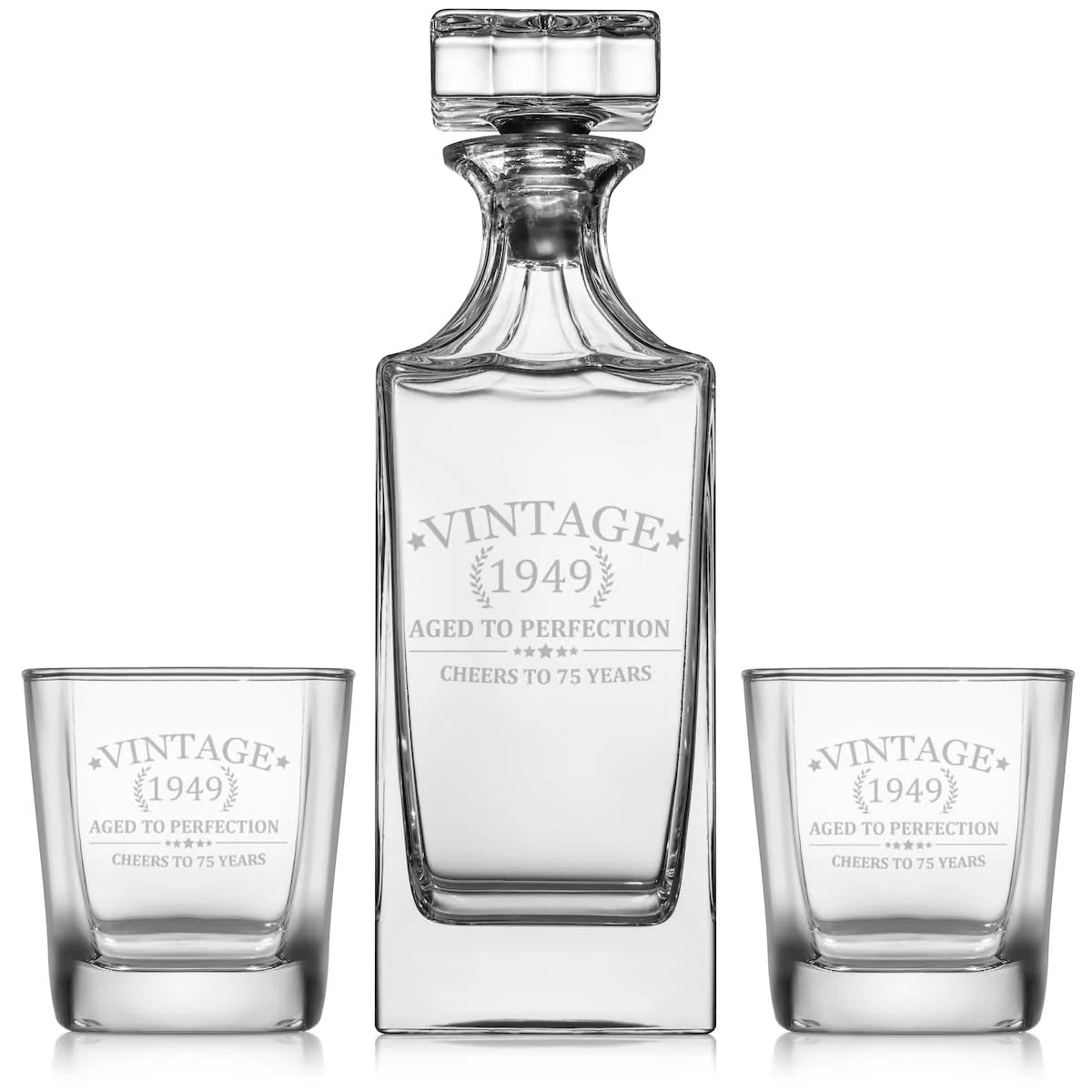 Whiskey Decanter Gift Set With 2 Old Fashioned Rocks Glasses F4415