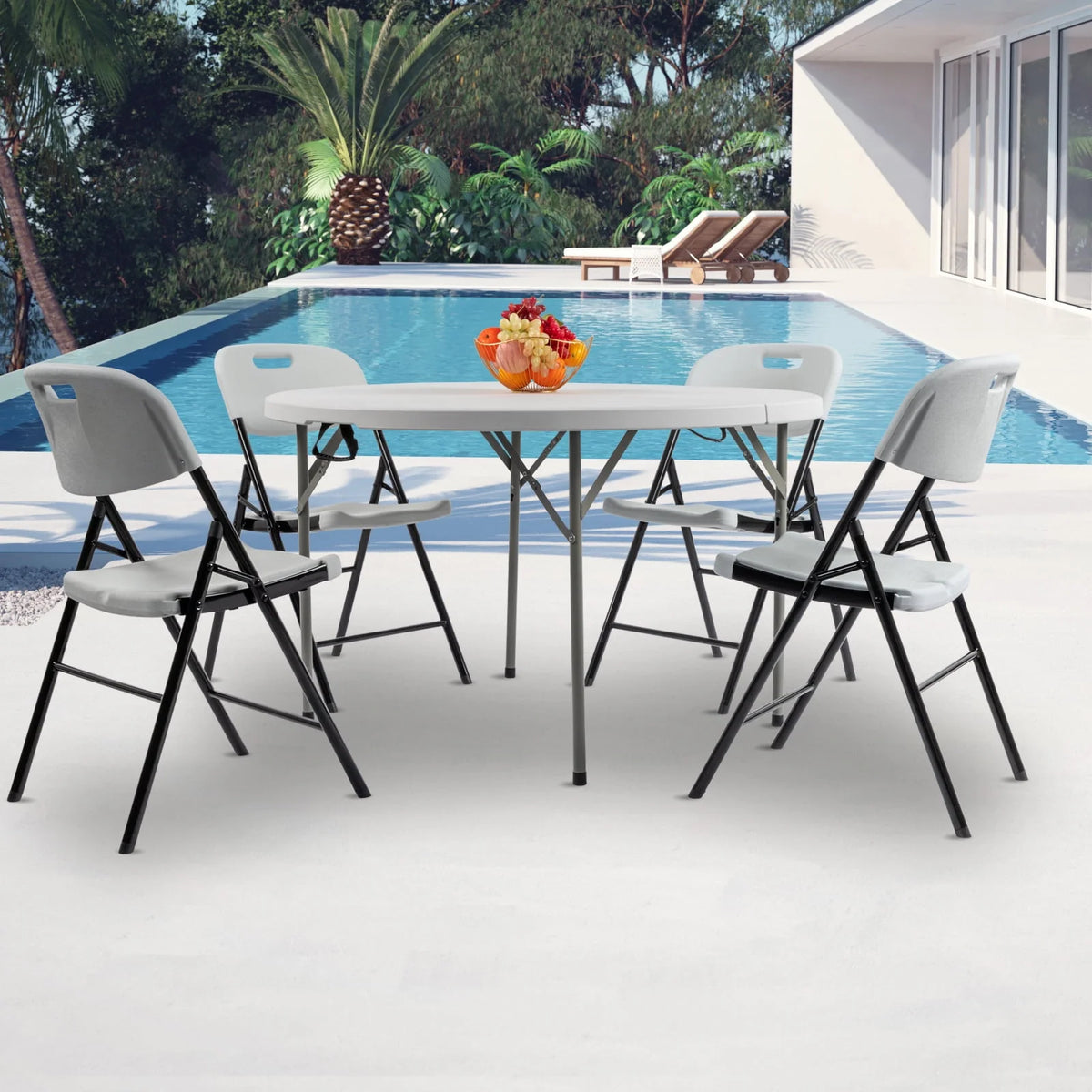 4 Ft White Round Folding Plastic Dining Table K9572