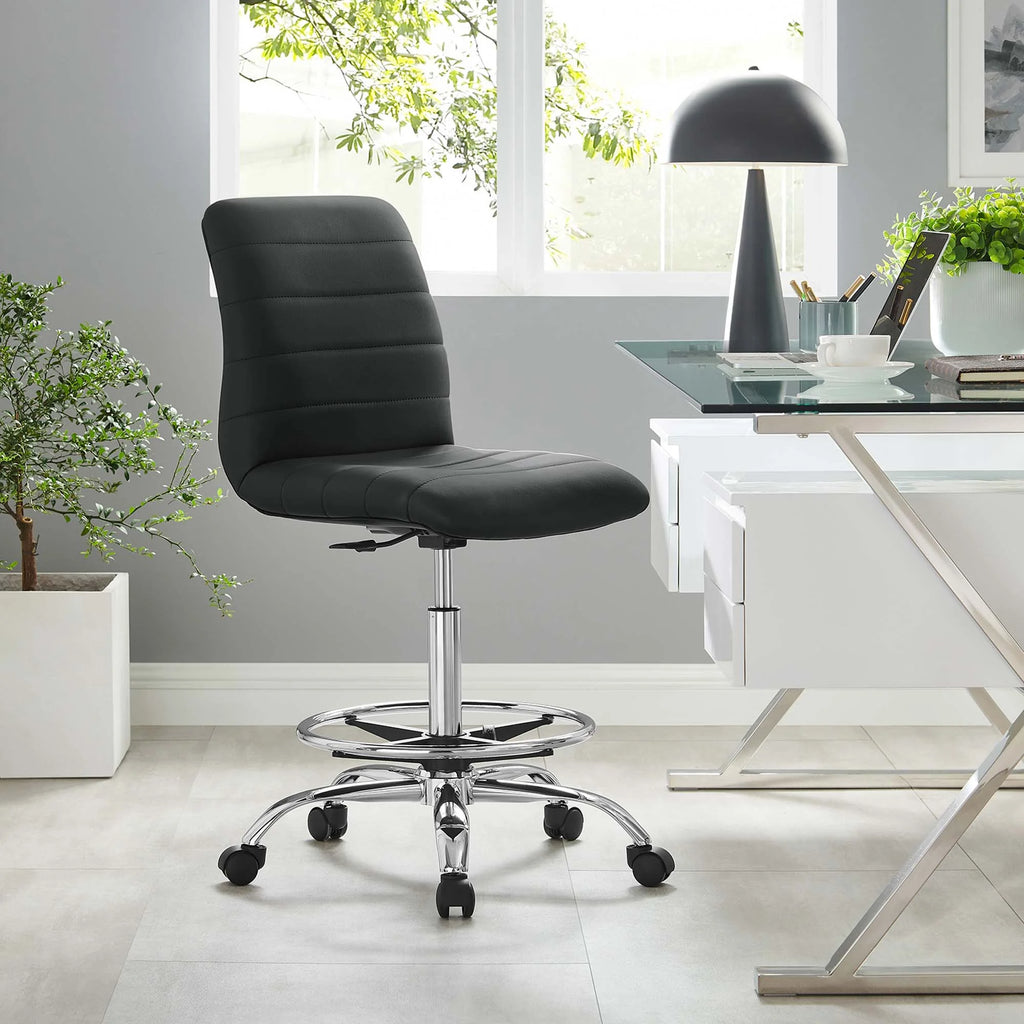 Silver Black Vegan Leather Drafting Chair L156
