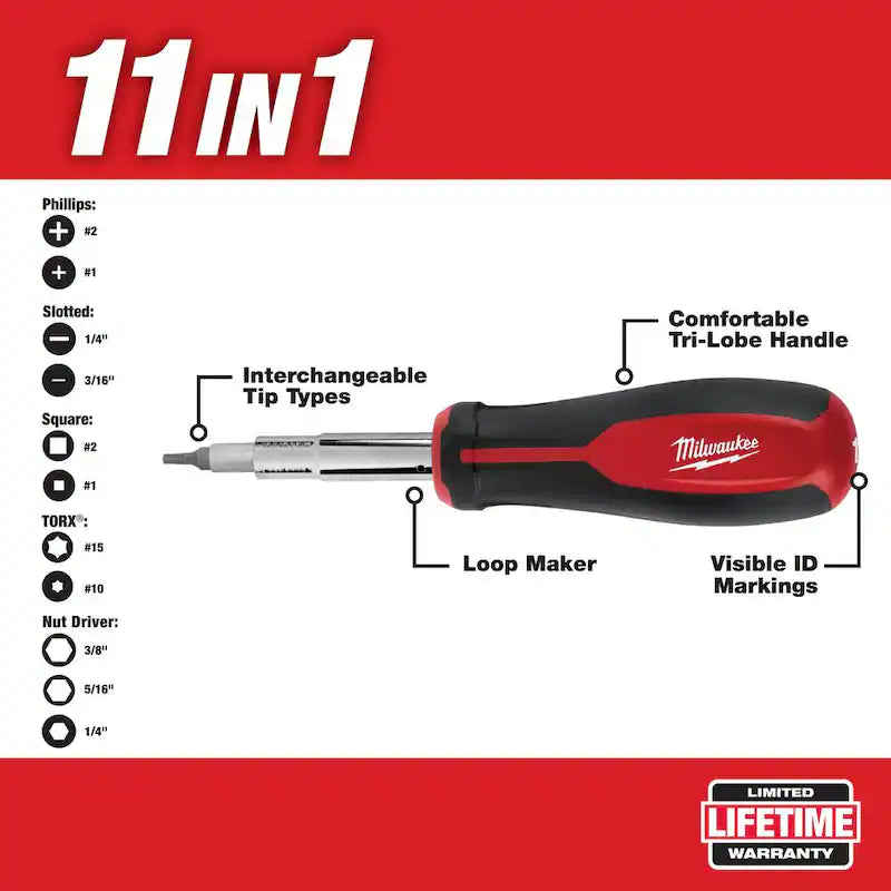 11-in-1 Multi-Tip Screwdriver with Folding Knife E814674