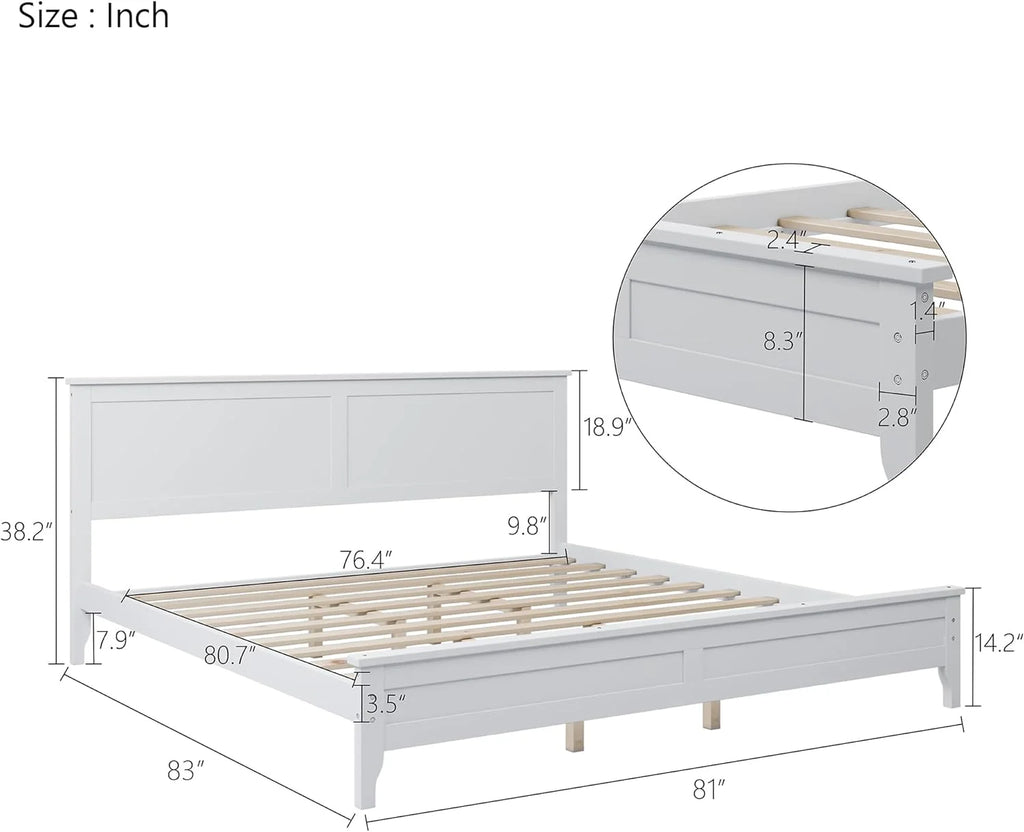 White King Size Solid Wood Platform Bed Z773787