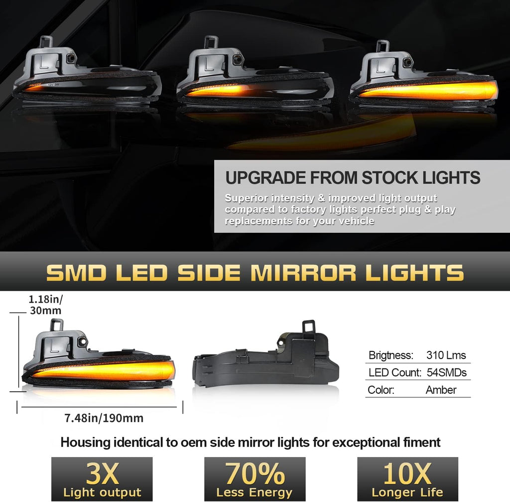 Amber LED Side Mirror Turn Signal Light Indicator Strip Smoked Lens V516