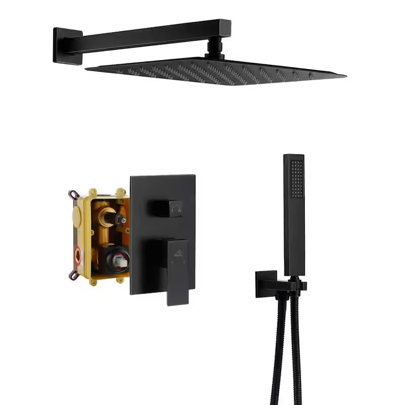 Wall Mount Dual Shower Heads with Hand Shower Faucet in Black O913