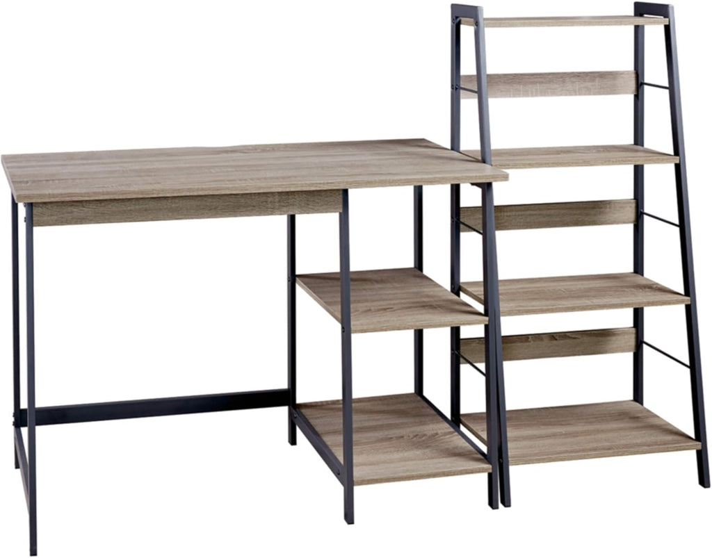 Dark Brown Home Office Desk with 4 Shelf Bookcase A799