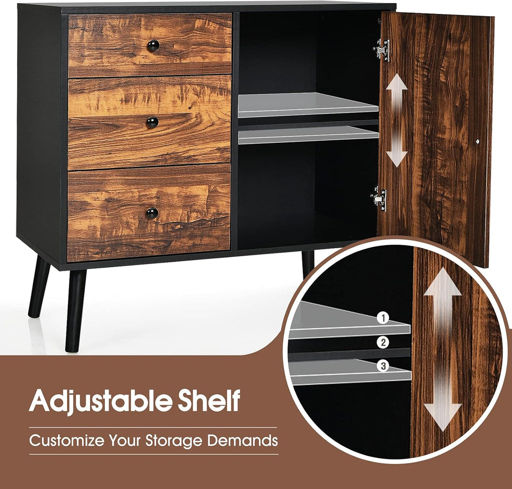 Storage Cabinet Buffet Sideboard with 3 Drawers and Adjustable Shelf H4899