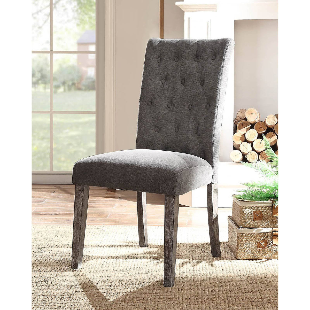 Gray Velvet Side Chair Set of 2 B3713