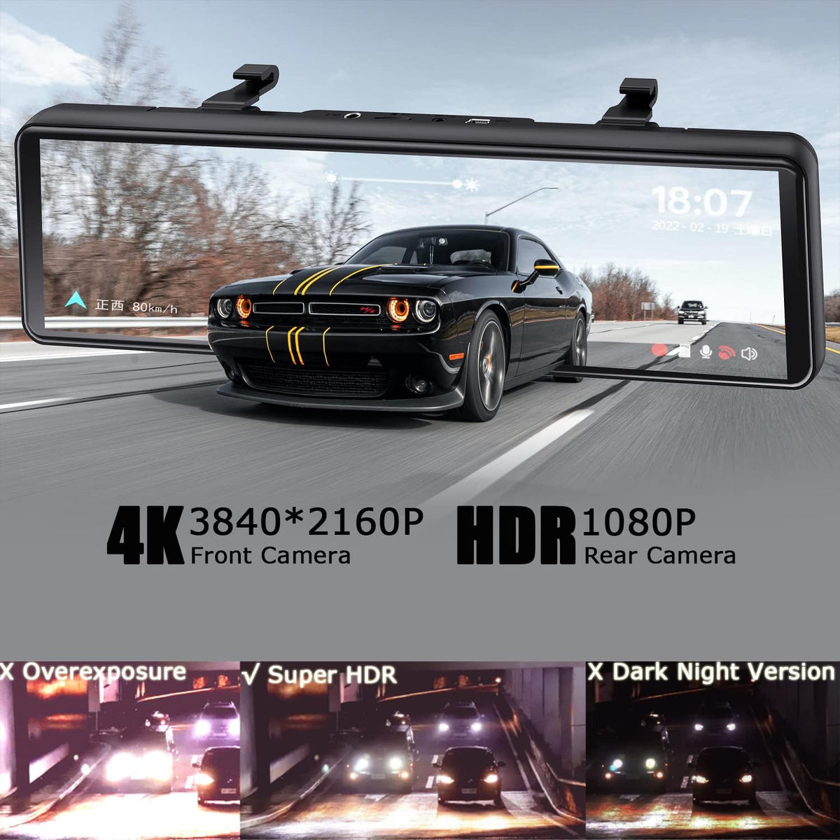 4K 11 Inch Full Touch Screen Mirror Dash Cam with Front and Rear Cameras B47773