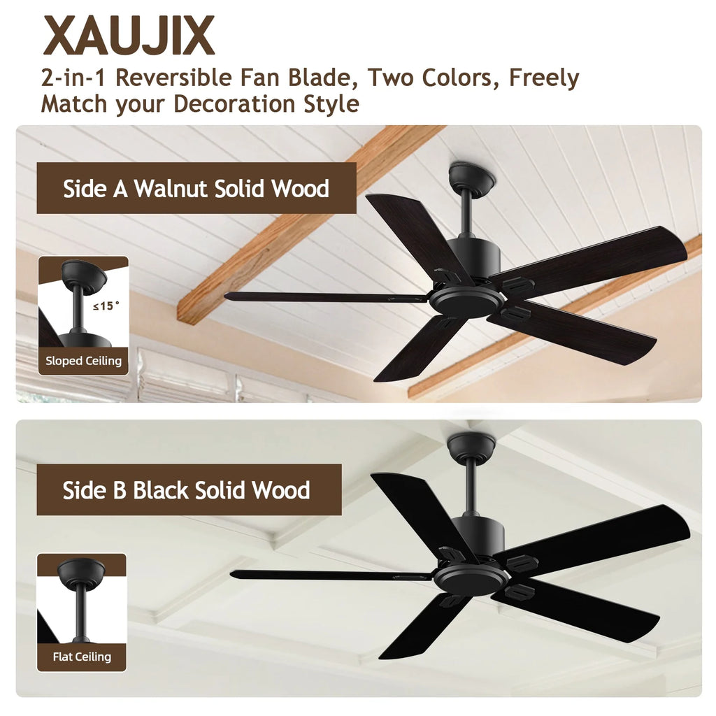 52" Ceiling Fan with Remote Control No Light, 6 Speeds Reversible DC Motor 5 Blades Black/Walnut C56969