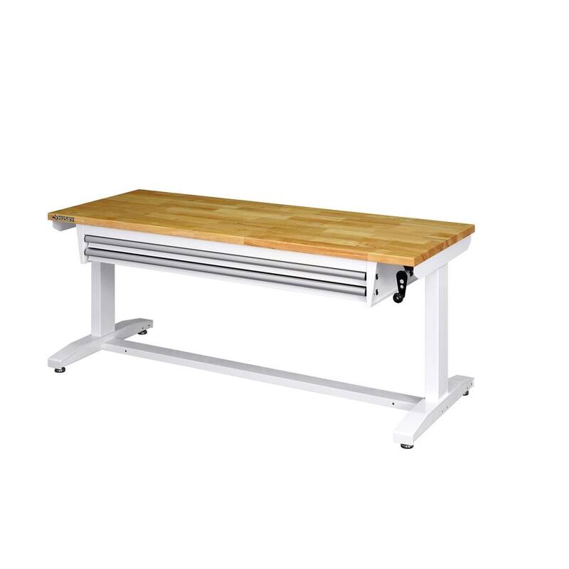 White Adjustable Height Work Table with 2 Drawers K1209