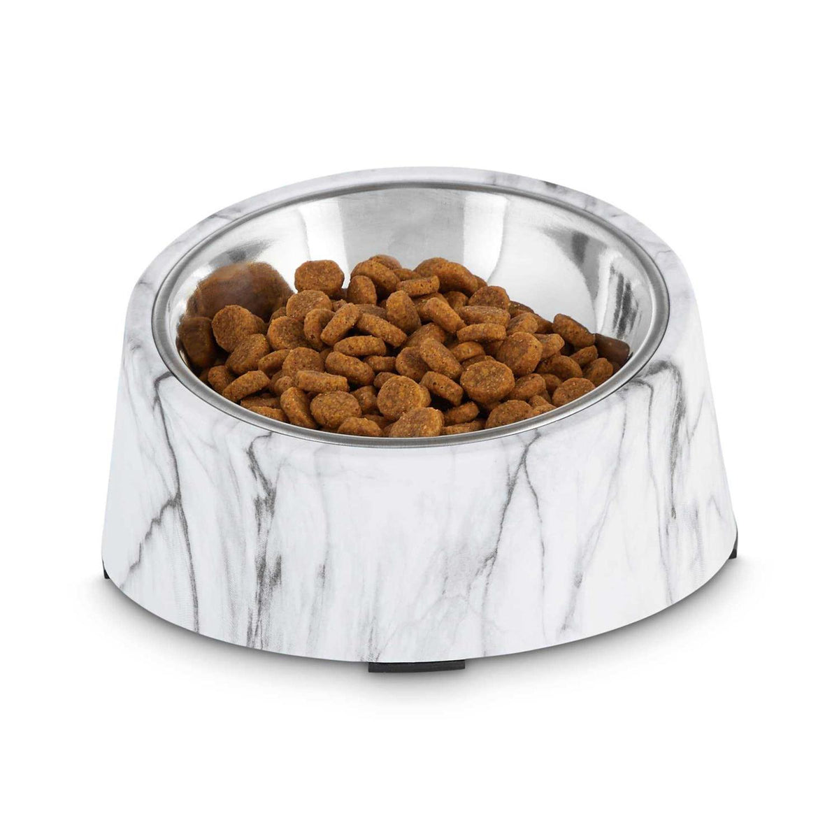 Slanted Marble-Print Stainless-Steel Dog Bowl Set I1084