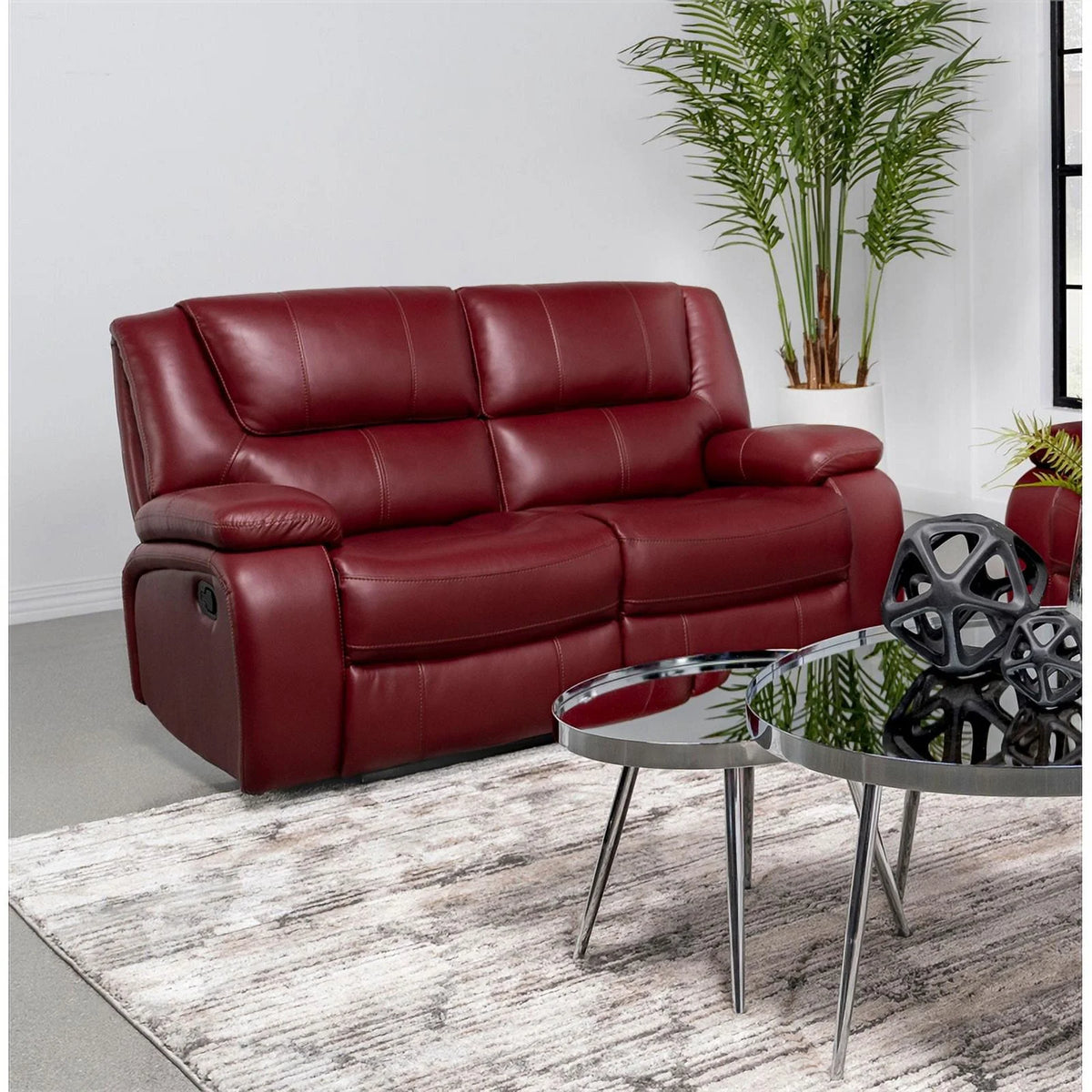 Red Faux Leather Motion Loveseat J53416