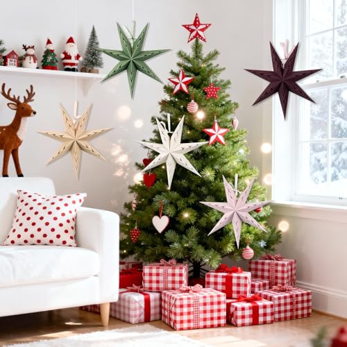 Flocked Paper Star Lantern 12 inch Foldable A6304
