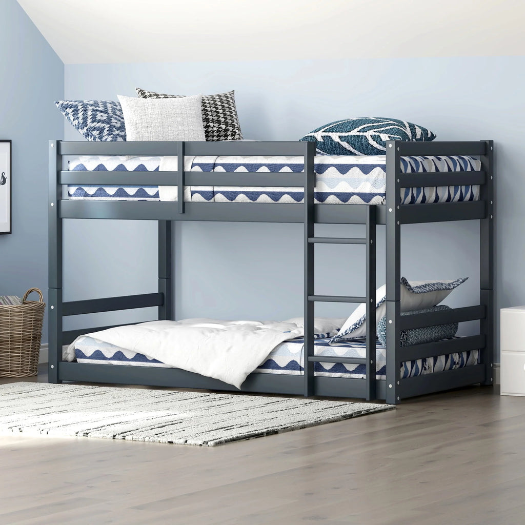 Black Wood Twin Over Twin Convertible Bunk Bed Q852