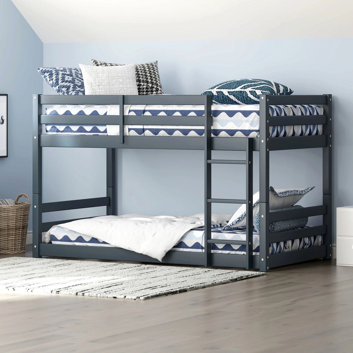 Black Wood Twin Over Twin Convertible Bunk Bed Q852