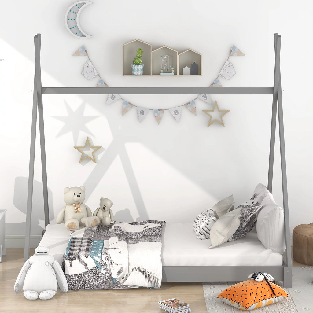 Gray Wood Twin Size Platform Bed W17975