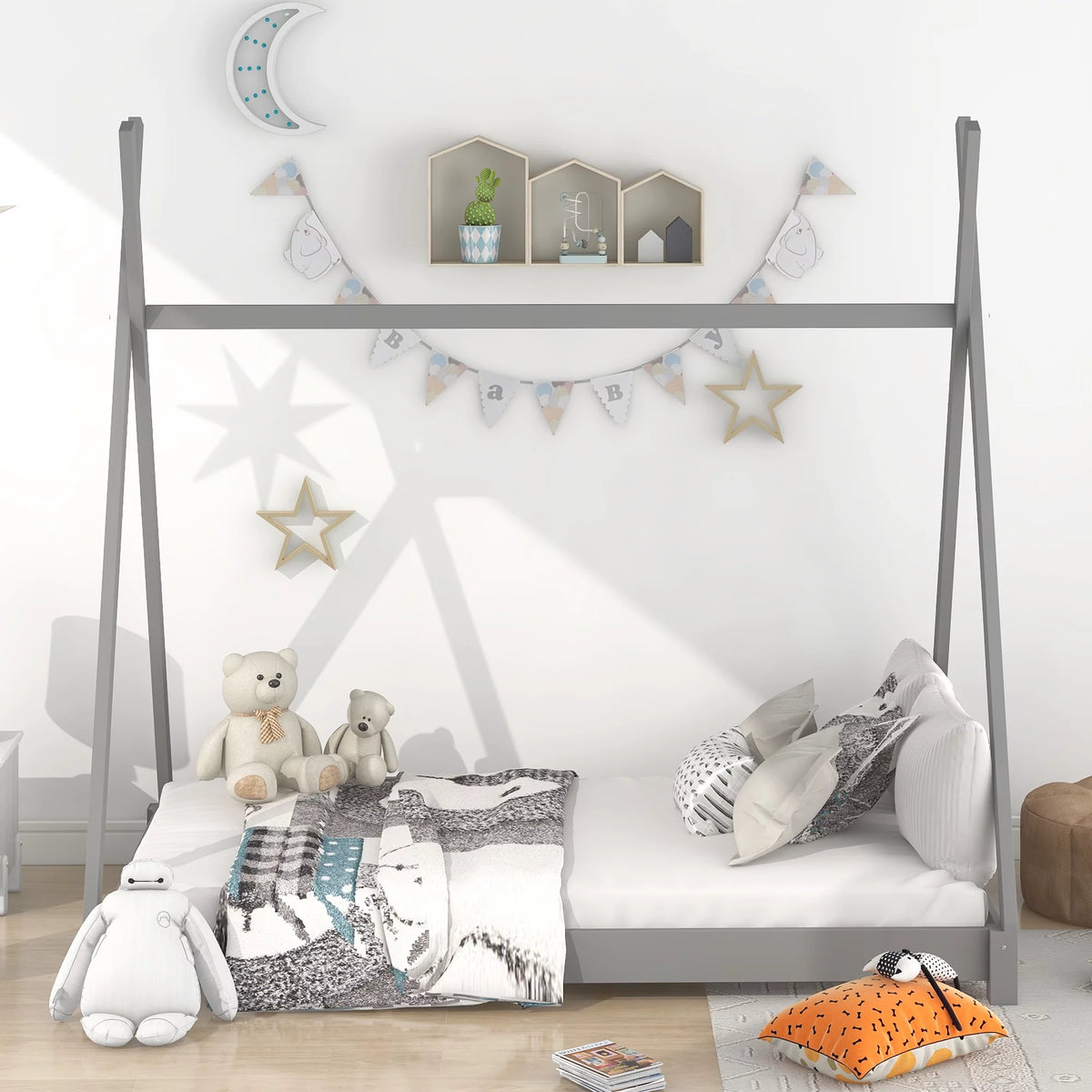 Gray Wood Twin Size Platform Bed W17975