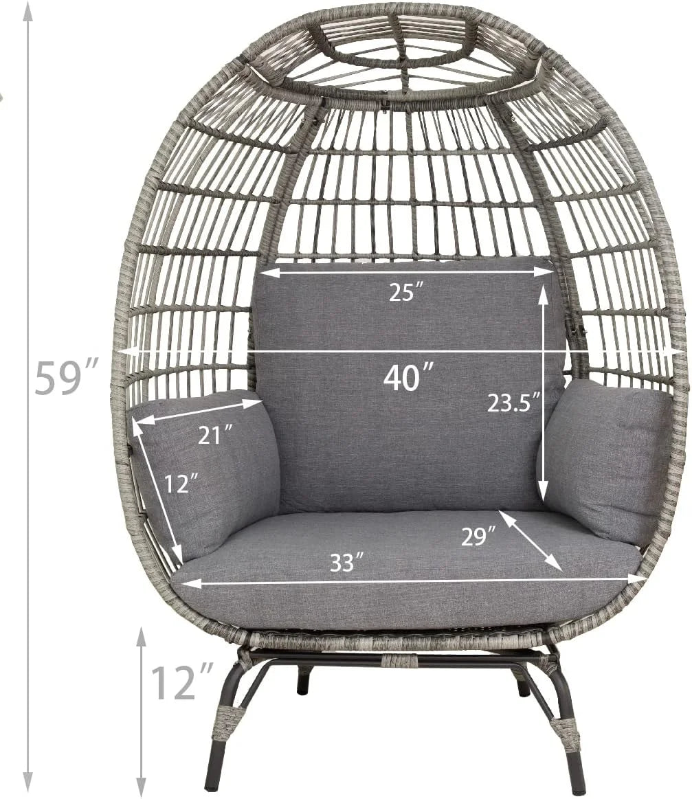 Oversized Grey Wicker Chair with Seat Cushions S290112
