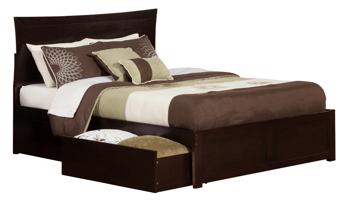 Queen Platform Bed with Flat Panel Foot Board and 2 Bed Drawers in Espresso B422001