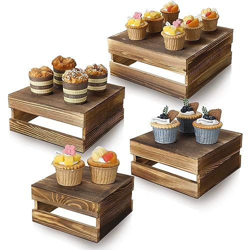 4 Pieces Wood Cupcake Display Stand Risers D496
