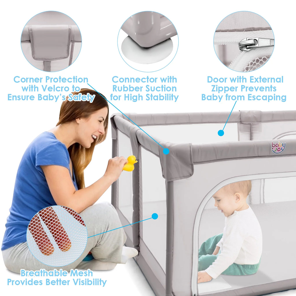 Extra Large Kids Playpen with Gate Gray Y22986