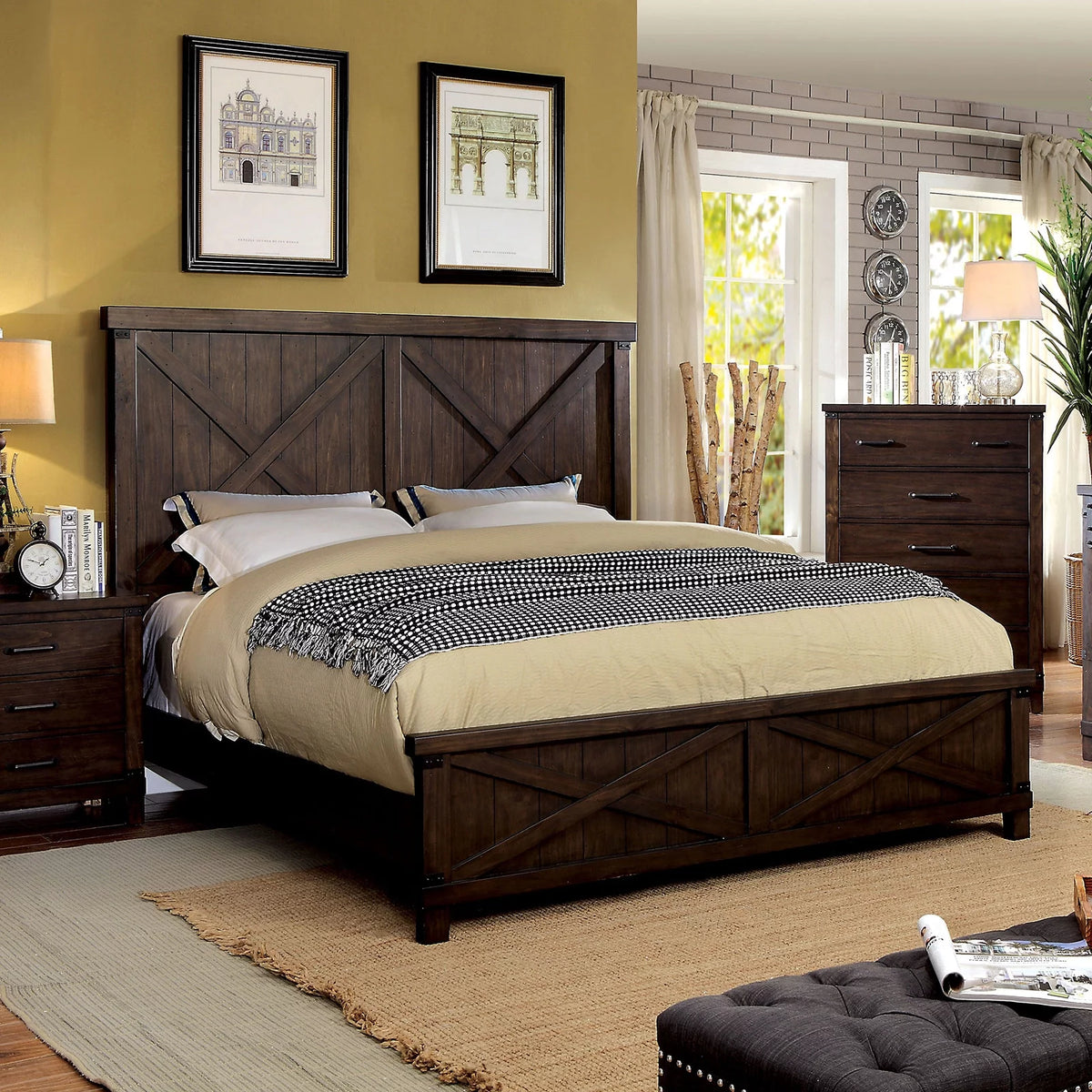 Dark Walnut Eastern King Size Solid Wood Bed U3688