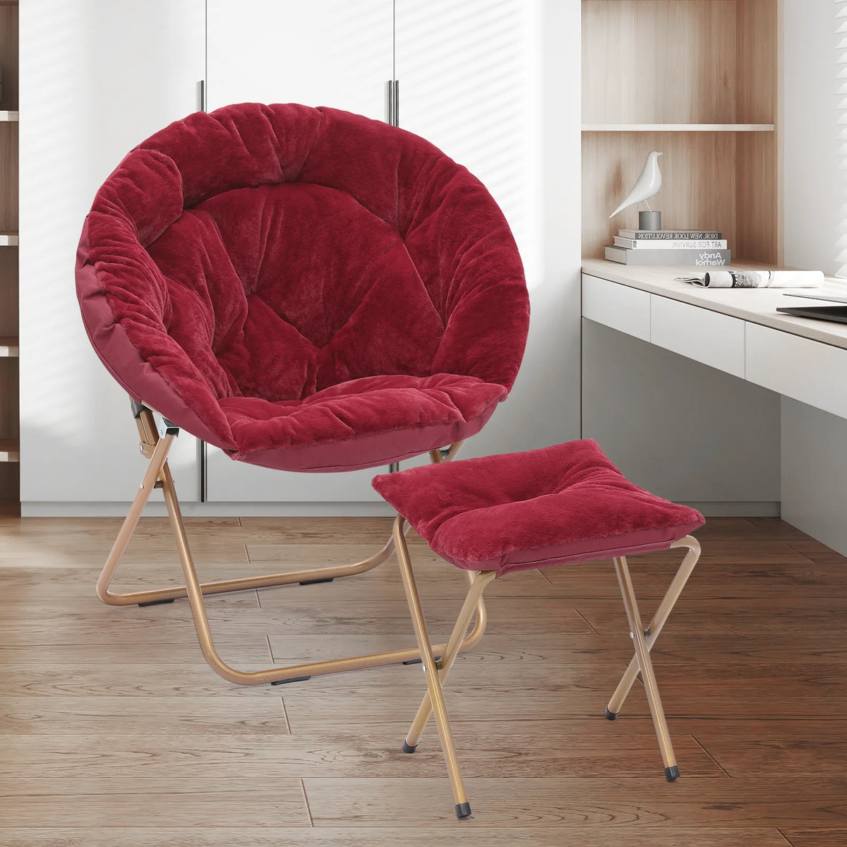 Set of 2 Oversized Folding Lounge Chair with Ottoman J726