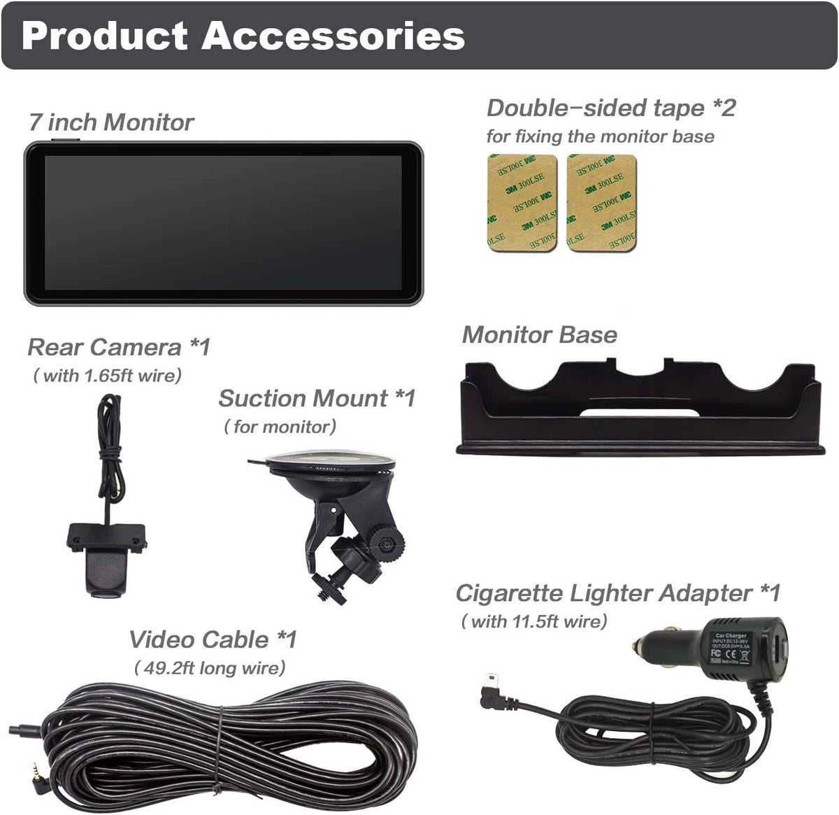 1080P Backup Camera and Monitor Kit 7 inch HD Widescreen with 49ft Wired Rear Camera K712