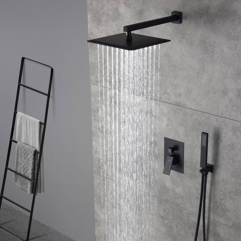 Wall Mount Dual Shower Heads with Hand Shower Faucet in Black O913