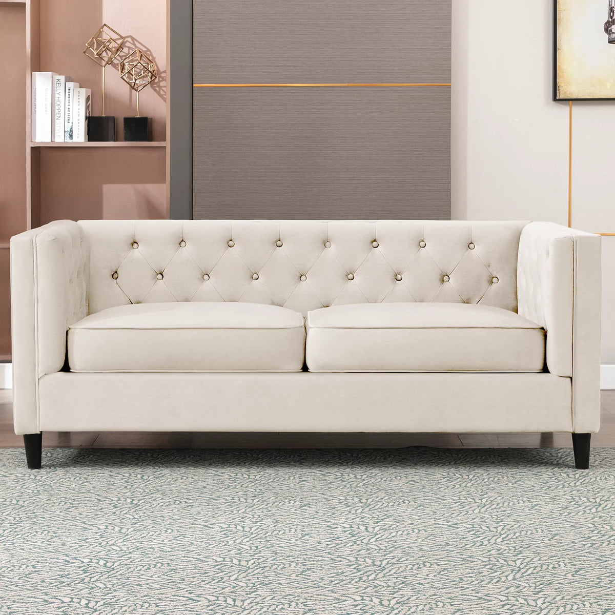 Velvet Tufted Sleeper Sofa Bed with Wood Legs B942