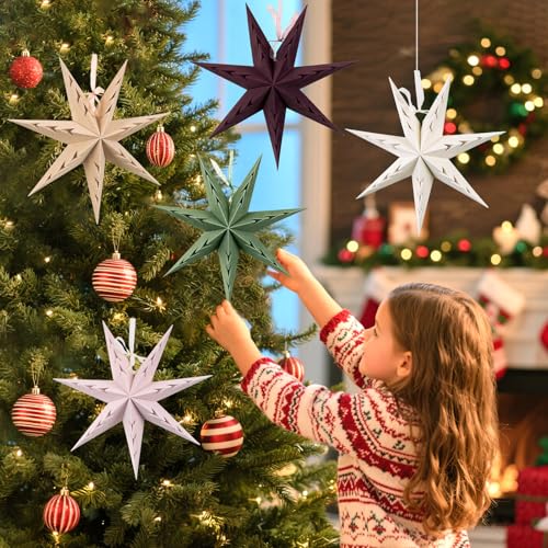 Flocked Paper Star Lantern 12 inch Foldable A6304
