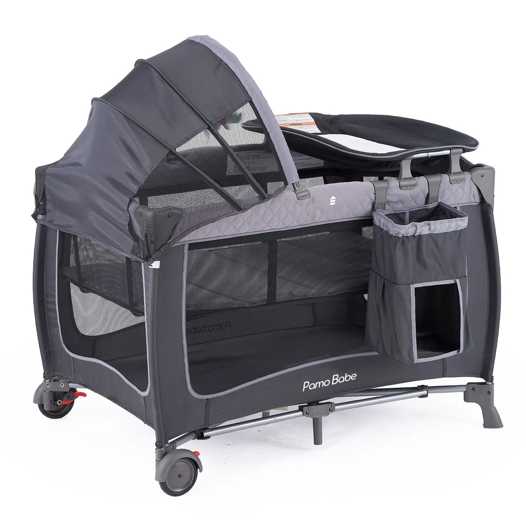 Portable Baby Play Yard with Wheels, Canopy, Changing Table L432574