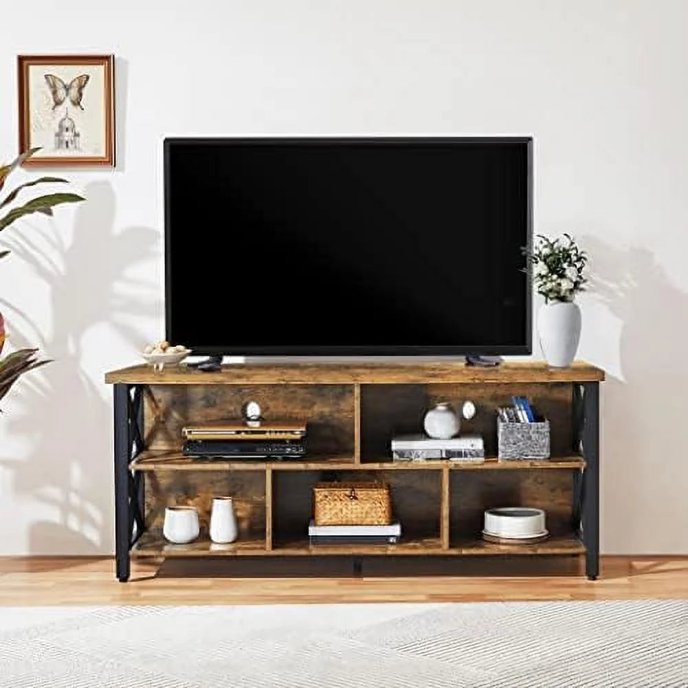 Industrial Wood and Metal TV Stand with Cabinet T317