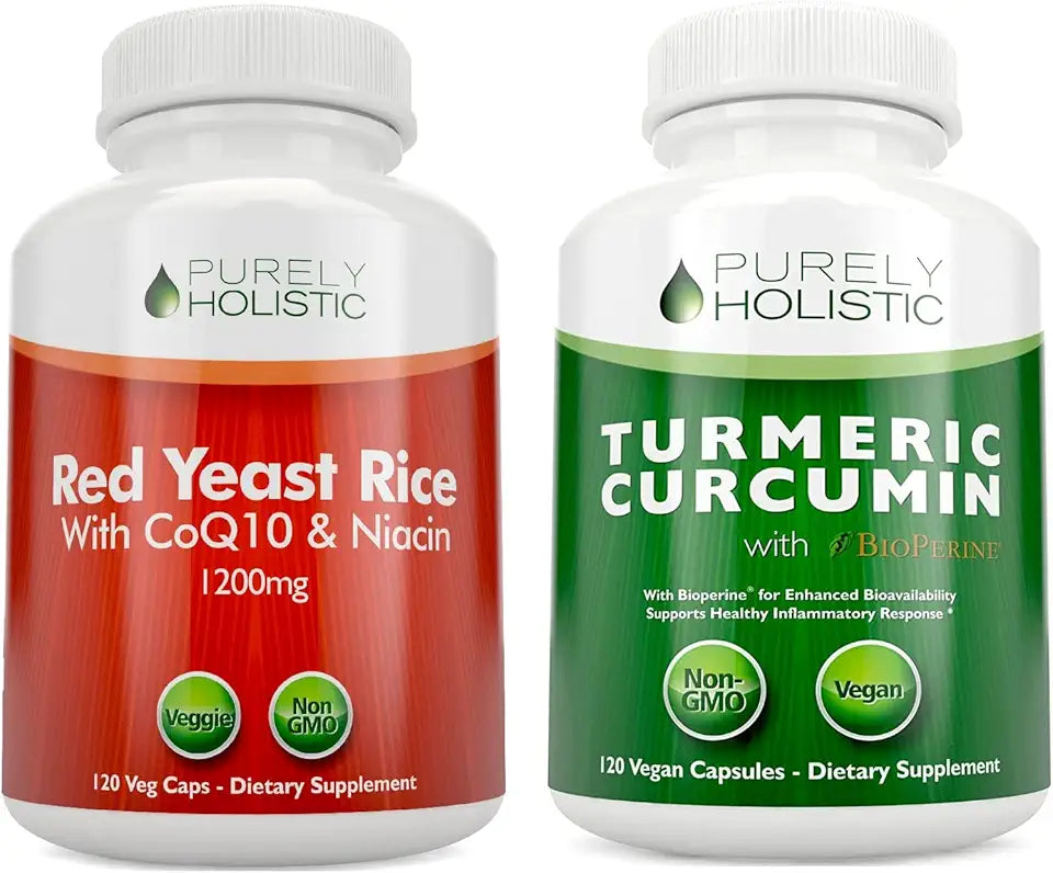 Red Yeast Rice 1200mg & Niacin + Organic Turmeric Curcumin 700mg & Bioperine 240 Vegetarian Capsules P177426